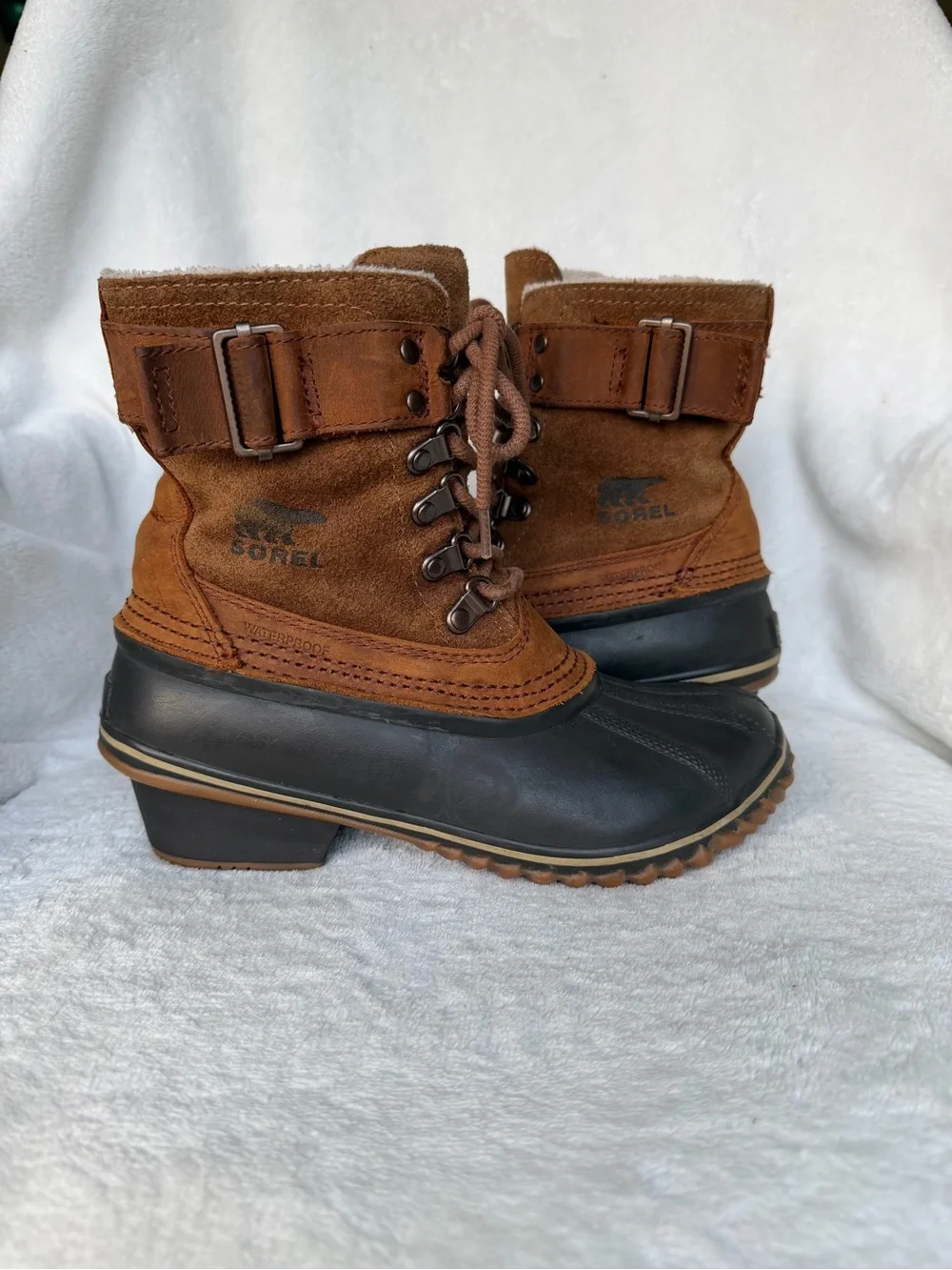 Sorel Fancy Lace II Womens Boots 6 Brown Waterproof Leather Lace Up Duck